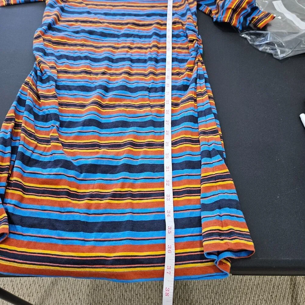 Patagonia Womens Kamala Cowl Neck Dress L Multicolor Ruched Striped Western Fall